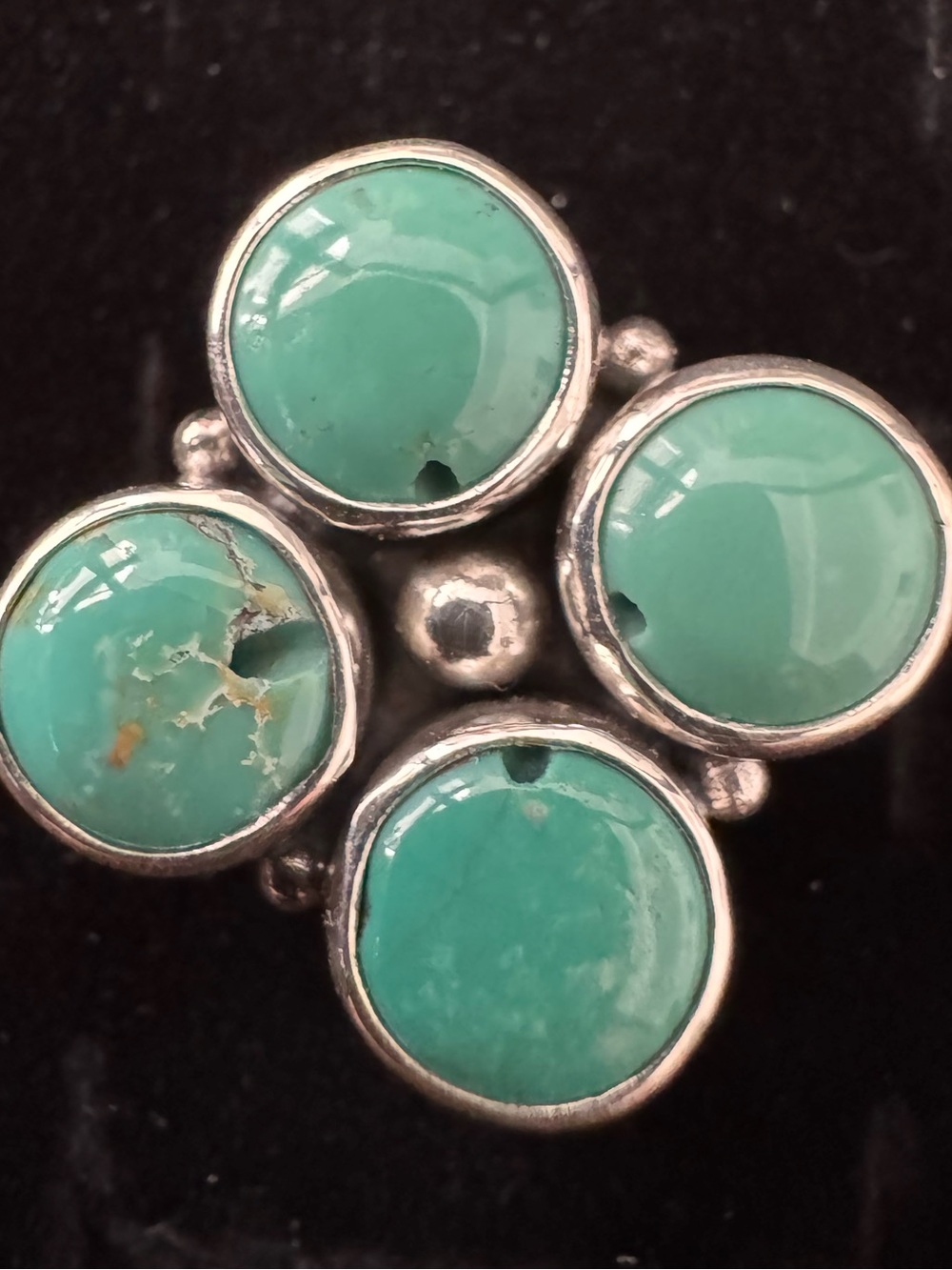Sterling Silver blue moon Turquoise Cluster Ring - Teal Turquoise